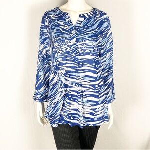 💙Papa Vancouver Abstract Blouse NWT | Blue and White | Size XL💙
